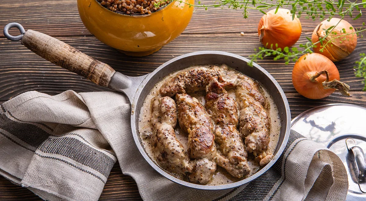 Мясные пальчики из свинины с белыми грибами
