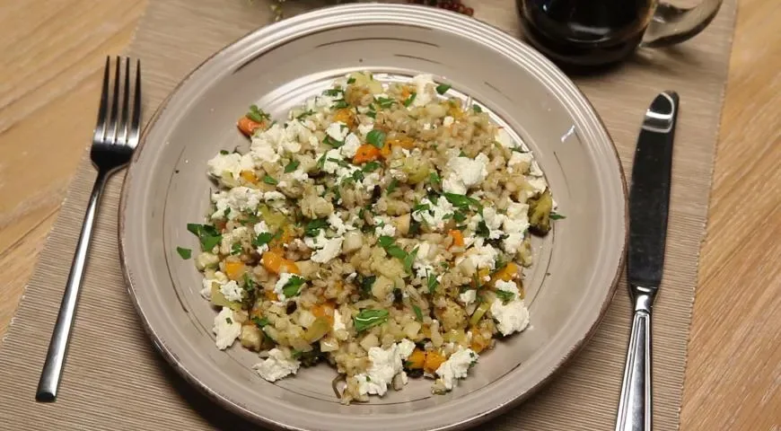 Перлотто с овощами и адыгейским сыром