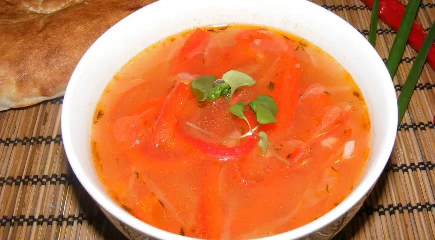 Суп с рисом и печёными овощами
